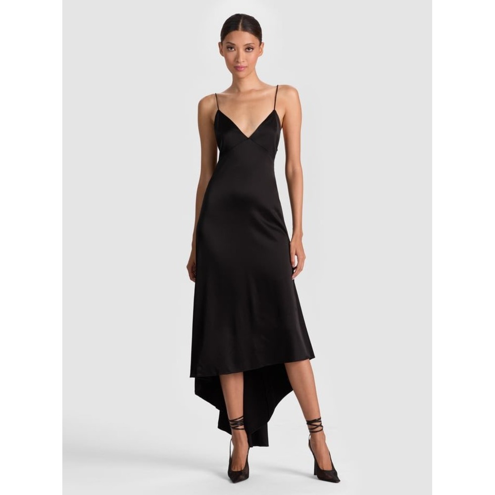 Alice + Olivia Luciana Black Open Back Asymmetrical Slip‎ Dress Size 2 NWT